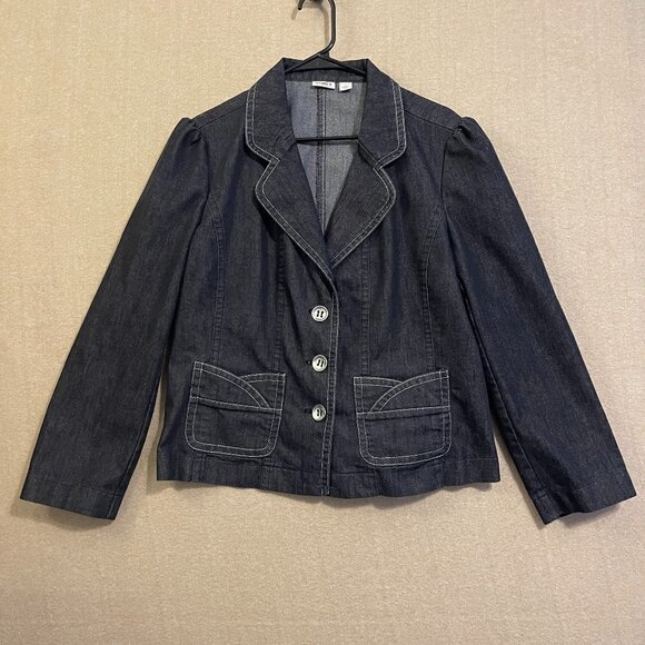 Cato Denim Jacket Women's XL Black Pockets Silver Metallic Thread - Picture 1 of 11